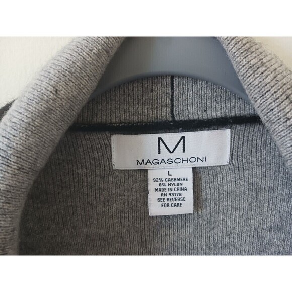 Magaschoni Cashmere Cardigan Vest Waterfall Cashmere Open Front Black Gray L - Picture 3 of 3